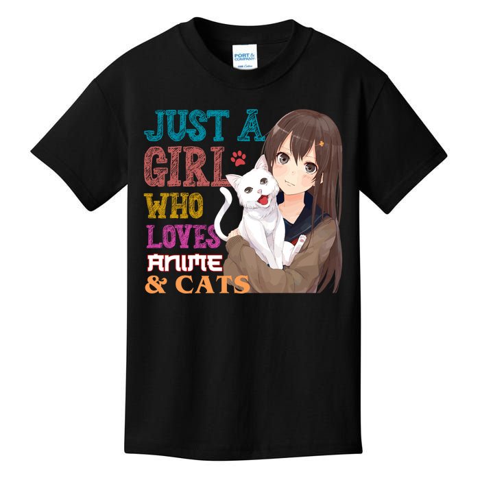 Just A Girl Who Loves Anime And Cats Kids T-Shirt