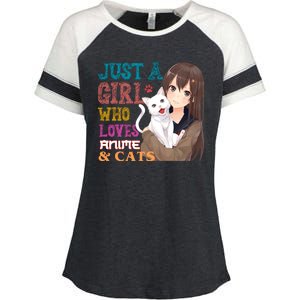 Just A Girl Who Loves Anime And Cats Enza Ladies Jersey Colorblock Tee