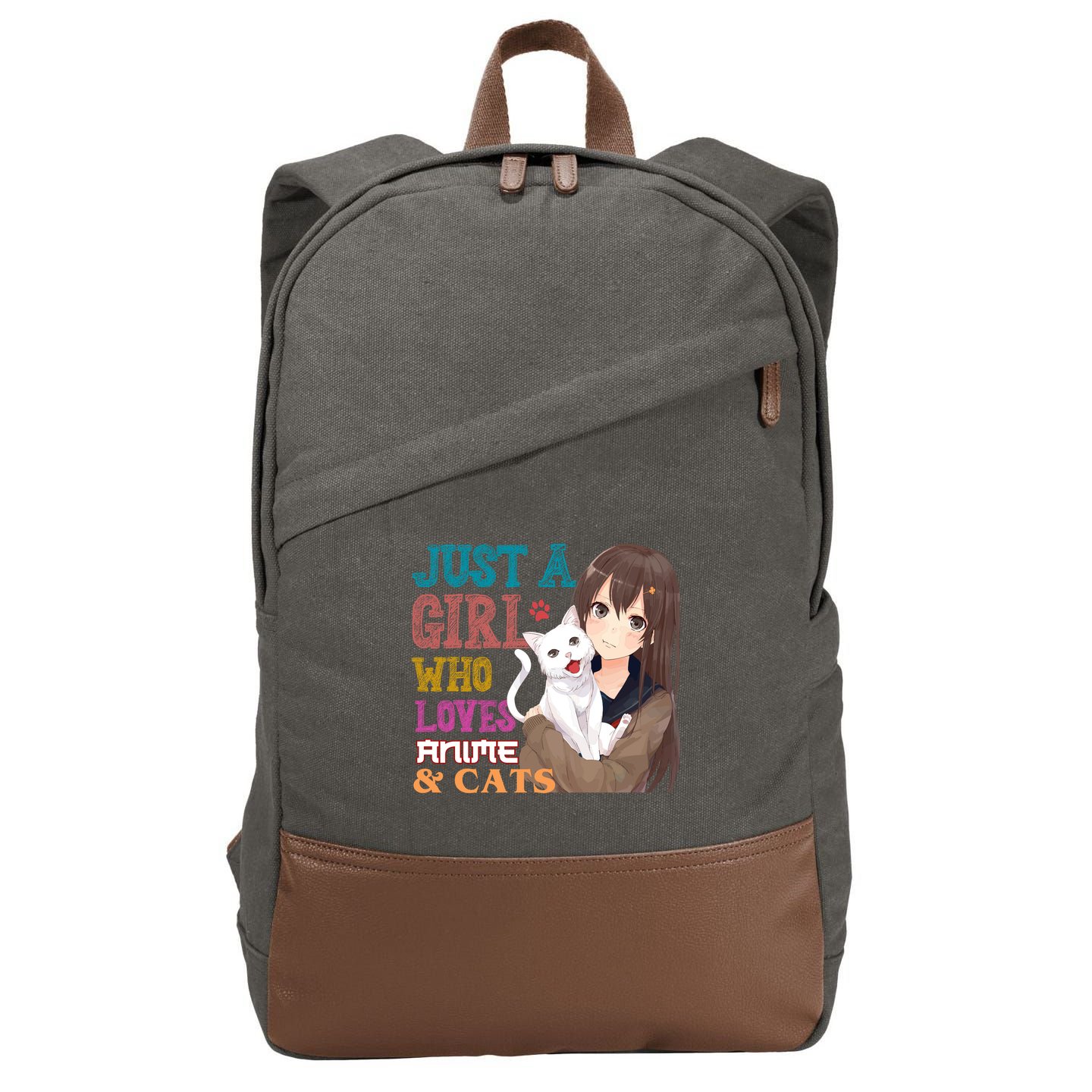 Just A Girl Who Loves Anime And Cats Cotton Canvas Backpack