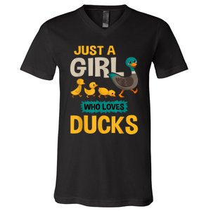 Just A Girl Who Loves Ducks Funny Duck Lover V-Neck T-Shirt