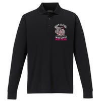 Just A Girl Who Loves Moo Deng Performance Long Sleeve Polo