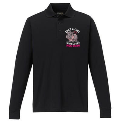 Just A Girl Who Loves Moo Deng Performance Long Sleeve Polo