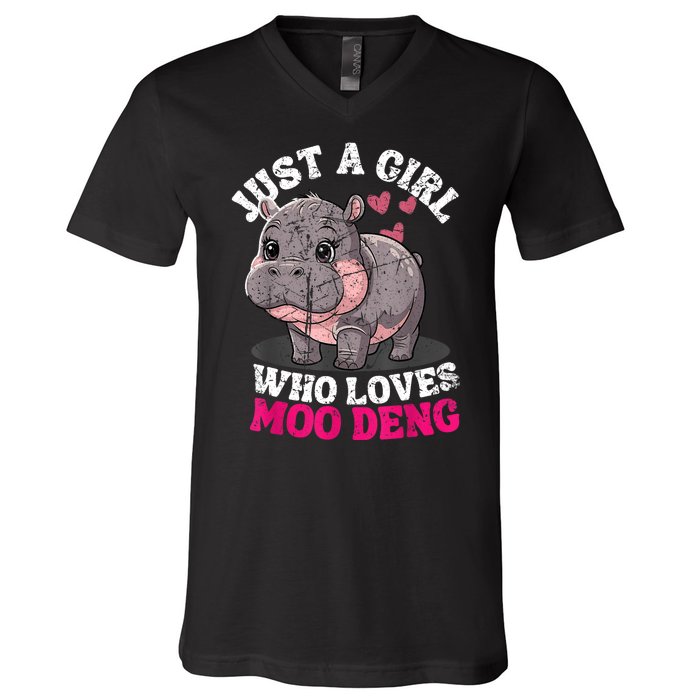 Just A Girl Who Loves Moo Deng V-Neck T-Shirt