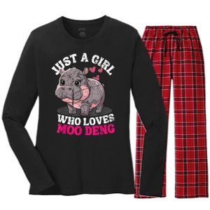 Just A Girl Who Loves Moo Deng Women's Long Sleeve Flannel Pajama Set 