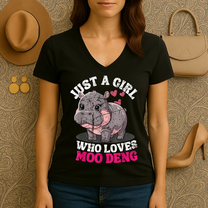 Just A Girl Who Loves Moo Deng Women's V-Neck T-Shirt