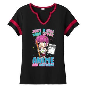 Just A Girl Who Loves Anime And Sketching Ladies Halftime Notch Neck Tee