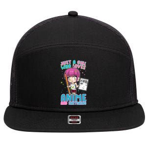 Just A Girl Who Loves Anime And Sketching 7 Panel Mesh Trucker Snapback Hat