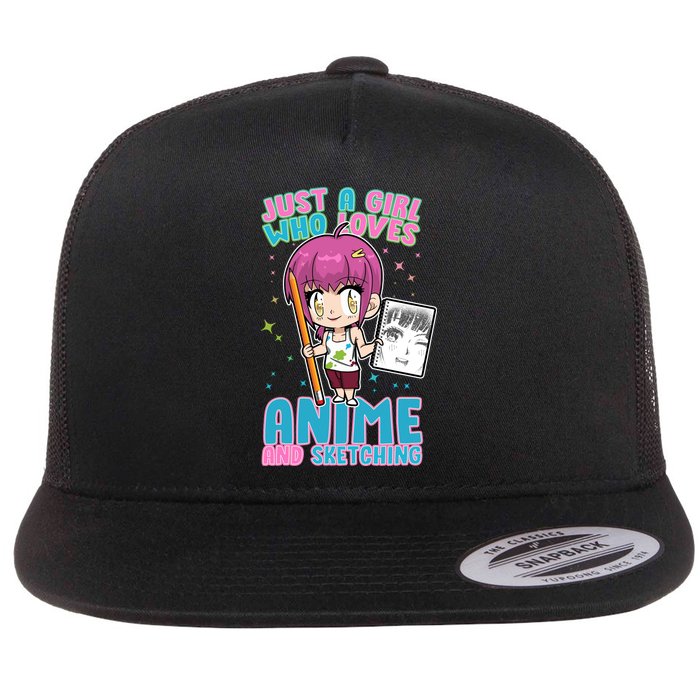 Just A Girl Who Loves Anime And Sketching Flatbill Hat