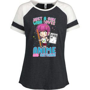 Just A Girl Who Loves Anime And Sketching Enza Ladies Jersey Colorblock Tee