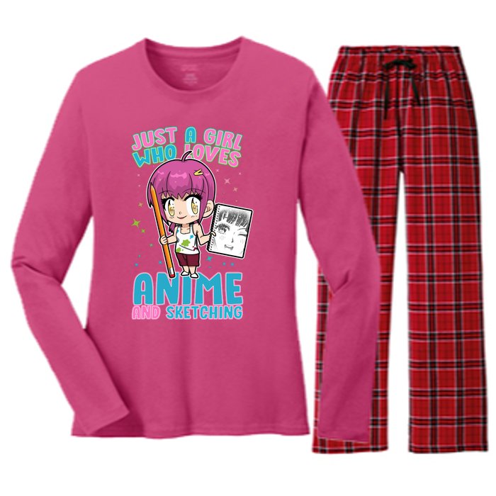 Just A Girl Who Loves Anime And Sketching Women's Long Sleeve Flannel Pajama Set 