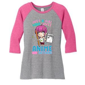 Just A Girl Who Loves Anime And Sketching Women's Tri-Blend 3/4-Sleeve Raglan Shirt