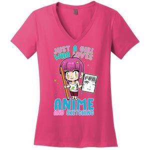 Just A Girl Who Loves Anime And Sketching Women's V-Neck T-Shirt