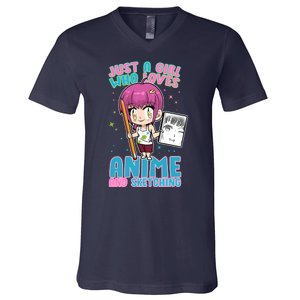 Just A Girl Who Loves Anime And Sketching V-Neck T-Shirt