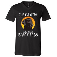 Just A Girl Who Loves Black Labs Clothes Gift Black Labrador V-Neck T-Shirt