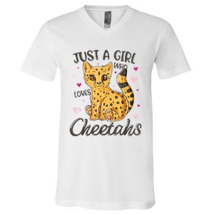 Just A Girl Who Loves Cheetahs Women Cheetah Cat Lover Gift V-Neck T-Shirt