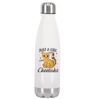 Just A Girl Who Loves Cheetahs Women Cheetah Cat Lover Gift Stainless Steel Insulated Water Bottle