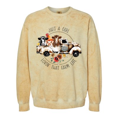 Just A Girl Lovin That Farm Life Animal Farm On Truck Colorblast Crewneck Sweatshirt