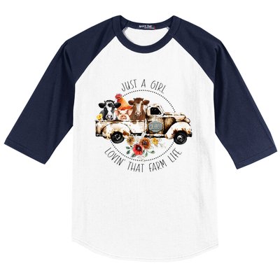 Just A Girl Lovin That Farm Life Animal Farm On Truck Baseball Sleeve Shirt