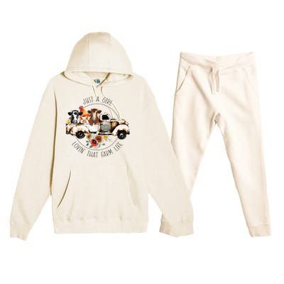 Just A Girl Lovin That Farm Life Animal Farm On Truck Premium Hooded Sweatsuit Set