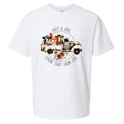 Just A Girl Lovin That Farm Life Animal Farm On Truck Sueded Cloud Jersey T-Shirt