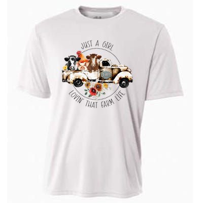 Just A Girl Lovin That Farm Life Animal Farm On Truck Cooling Performance Crew T-Shirt