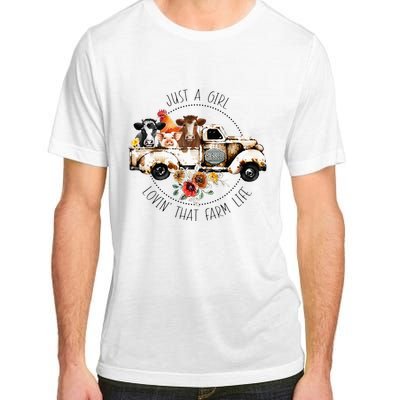 Just A Girl Lovin That Farm Life Animal Farm On Truck Adult ChromaSoft Performance T-Shirt