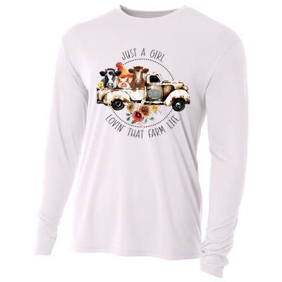 Just A Girl Lovin That Farm Life Animal Farm On Truck Cooling Performance Long Sleeve Crew