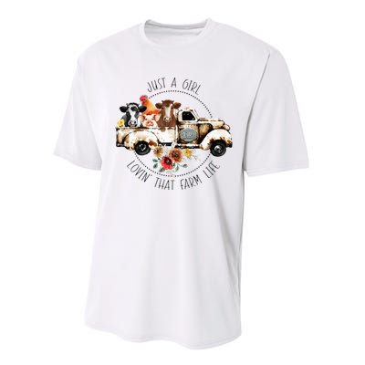 Just A Girl Lovin That Farm Life Animal Farm On Truck Performance Sprint T-Shirt