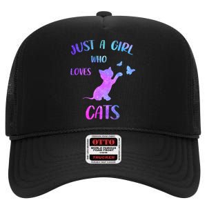 Just A Girl Who Loves Cats High Crown Mesh Back Trucker Hat