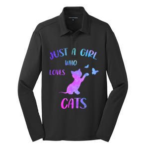 Just A Girl Who Loves Cats Silk Touch Performance Long Sleeve Polo