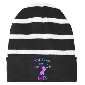 Just A Girl Who Loves Cats Striped Beanie with Solid Band