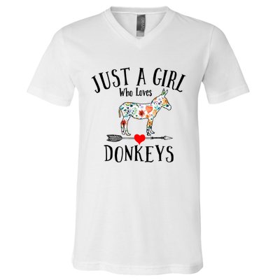 Just A Girl Who Loves Donkeys Cute Funny Design For Funny Gift V-Neck T-Shirt