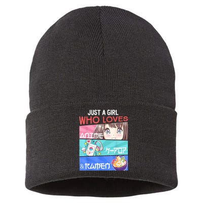 Just A Girl Who Loves Anime KPop Ramen KPop Lover Kawaii Sustainable Knit Beanie