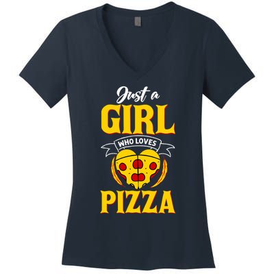 Just A Girl Who Loves Pizza Cute Pizza Lover Girls Wo Women's V-Neck T-Shirt