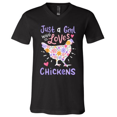 Just A Girl Who Loves Chickens Chicken Hen Love Cute V-Neck T-Shirt