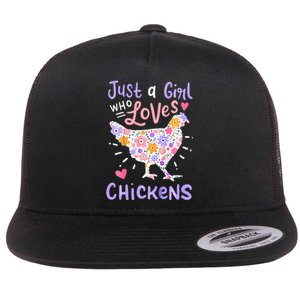 Just A Girl Who Loves Chickens Chicken Hen Love Cute Flat Bill Trucker Hat