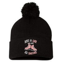 Just A Girl Who Loves Ice Skating Figure Skater Pom Pom 12in Knit Beanie