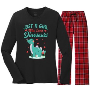 JUST A GIRL WHO LOVES DINOSAURS Women's Long Sleeve Flannel Pajama Set 