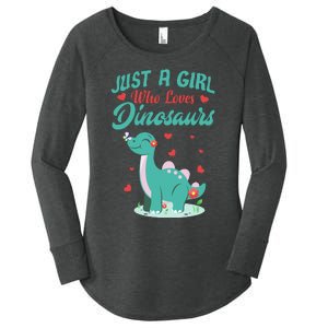 JUST A GIRL WHO LOVES DINOSAURS Women's Perfect Tri Tunic Long Sleeve Shirt