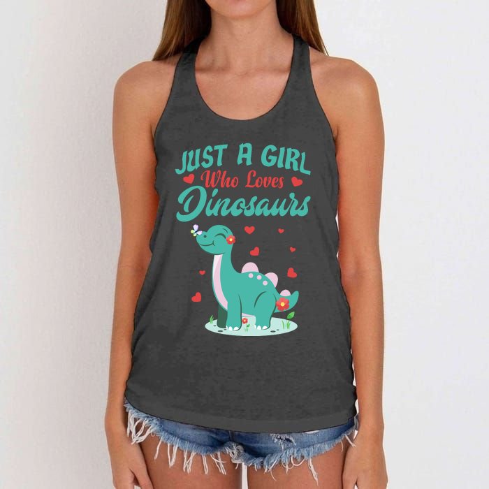 JUST A GIRL WHO LOVES DINOSAURS Women's Knotted Racerback Tank