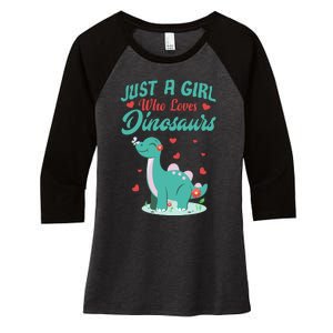 JUST A GIRL WHO LOVES DINOSAURS Women's Tri-Blend 3/4-Sleeve Raglan Shirt