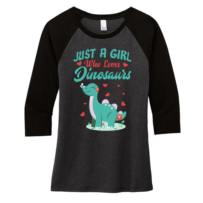 JUST A GIRL WHO LOVES DINOSAURS Women's Tri-Blend 3/4-Sleeve Raglan Shirt