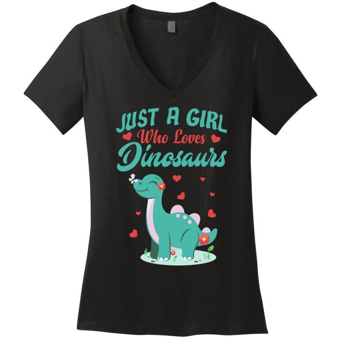 JUST A GIRL WHO LOVES DINOSAURS Women's V-Neck T-Shirt