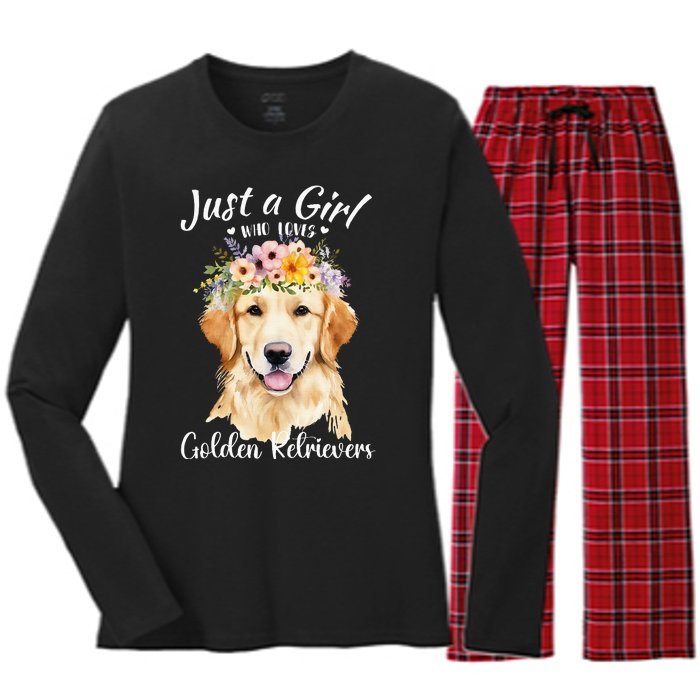 Just A Girl Who Loves Golden Retrievers Girl Who Love Dogs Women's Long Sleeve Flannel Pajama Set 