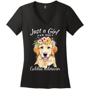 Just A Girl Who Loves Golden Retrievers Girl Who Love Dogs Women's V-Neck T-Shirt