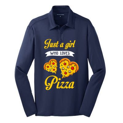 Just A Girl Who Loves Pizza Funny Pizza Lover Girls Wo Silk Touch Performance Long Sleeve Polo