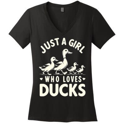 Just A Girl Who Loves Ducks Funny Duck Lover Women's V-Neck T-Shirt