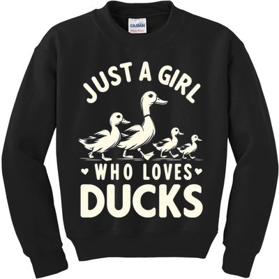 Just A Girl Who Loves Ducks Funny Duck Lover Kids Sweatshirt