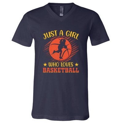 Just A Girl Who Loves Basketball Gift V-Neck T-Shirt