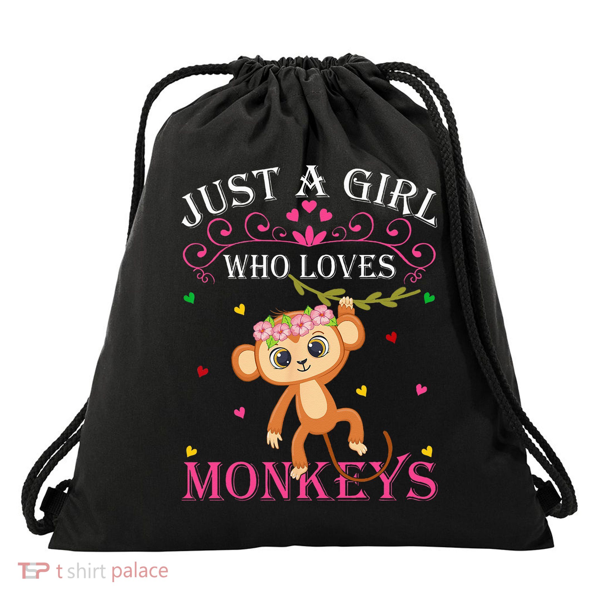 Just A Girl Who Loves Monkeys Cute Monkey Lover Kids Drawstring Bag